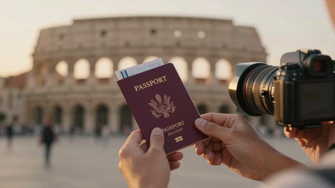 Close-up of hands holding a passport and travel documents, soft g