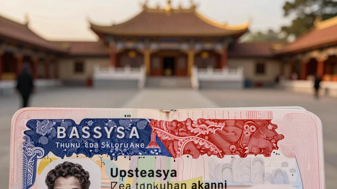 A close-up of a visa stamp in a passport, soft focus background o